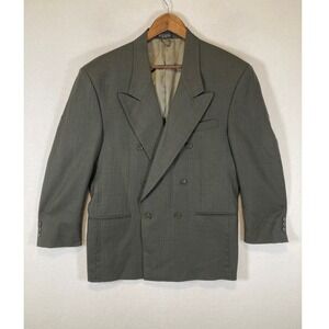 Vintage 90s Torriani Mens 40S Olive Green Wool Double Breasted Blazer Sport Coat